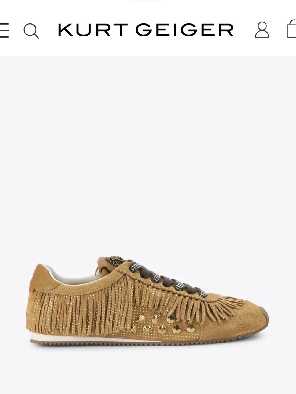 Kurt Geiger tan suede fringe sneaker with gold studs